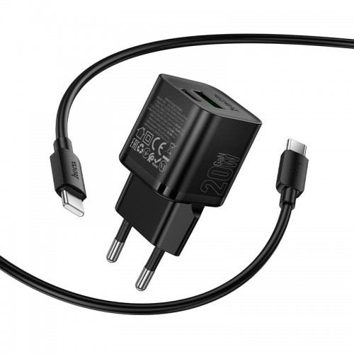 Адаптер мережевий HOCO C to C cable Ingenious PD charger set N65 |1USB/1Type-C, 20W/3A, PD/QC| black