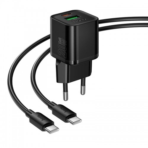 Адаптер мережевий HOCO C to C cable Ingenious PD charger set N65 |1USB/1Type-C, 20W/3A, PD/QC| black