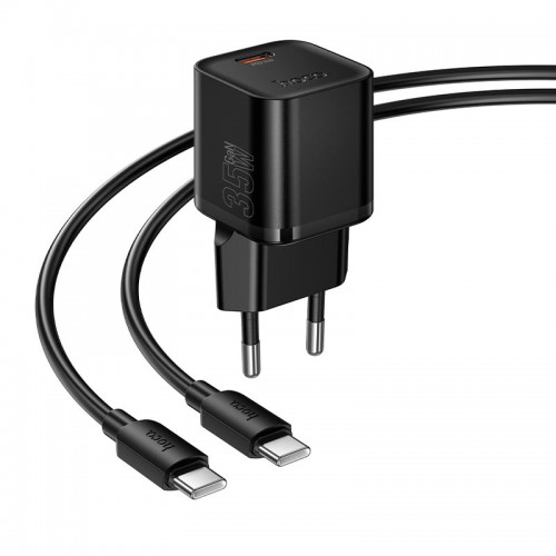 Адаптер мережевий HOCO C to C cable Ingenious single port PD charger set N66 |1Type-C, 35W/3A, PD/QC| black