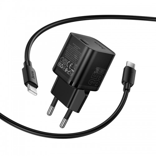 Адаптер мережевий HOCO C to C cable Ingenious single port PD charger set N66 |1Type-C, 35W/3A, PD/QC| black