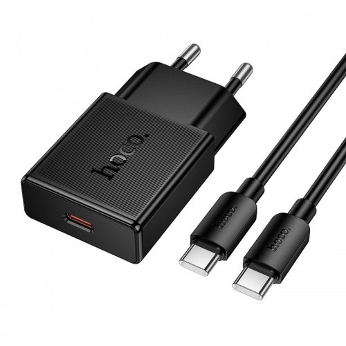 Адаптер мережевий HOCO C to C cable Speed single-port PD ultra-thin charger set N72 |1Type-C, 20W/3A, PD/QC| black