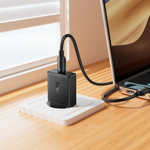 Адаптер мережевий HOCO Speed single-port PD ultra-thin charger N72 |1Type-C, 20W/3A, PD/QC| black
