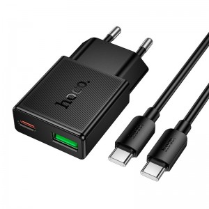 Адаптер мережевий HOCO C to C cable Speed PD ultra-thin charger set N73 |1Type-C/1USB, 20W/3A, PD/QC| black