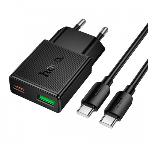 Адаптер мережевий HOCO C to C cable Speed PD ultra-thin charger set N73 |1Type-C/1USB, 20W/3A, PD/QC| black