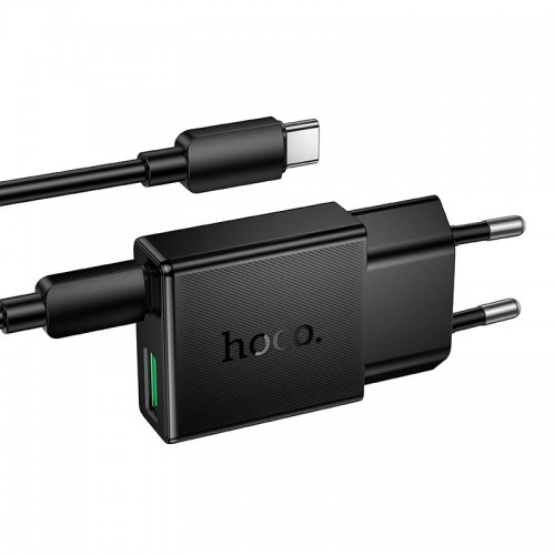 Адаптер мережевий HOCO C to C cable Speed PD ultra-thin charger set N73 |1Type-C/1USB, 20W/3A, PD/QC| black