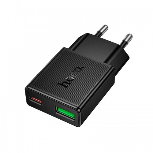 Адаптер мережевий HOCO Speed PD ultra-thin charger N73 |1Type-C/1USB, 20W/3A, PD/QC| black