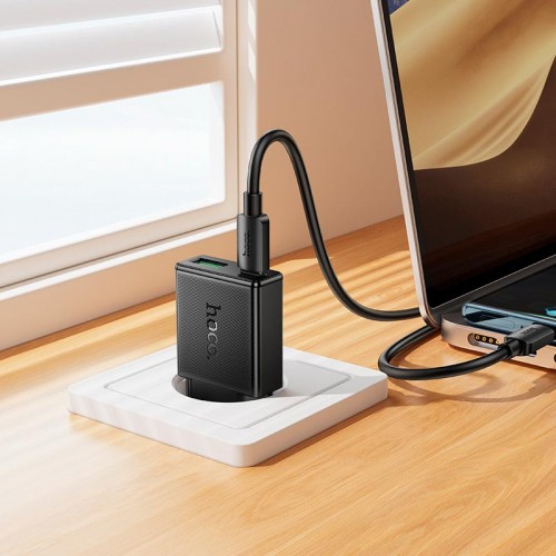 Адаптер мережевий HOCO Speed PD ultra-thin charger N73 |1Type-C/1USB, 20W/3A, PD/QC| black