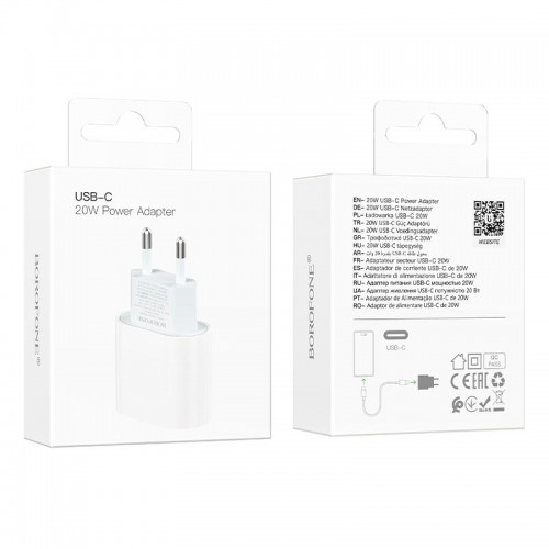Адаптер мережевий BOROFONE Original single port PD charger BA100A |1Type-C, 20W, PD/QC| white
