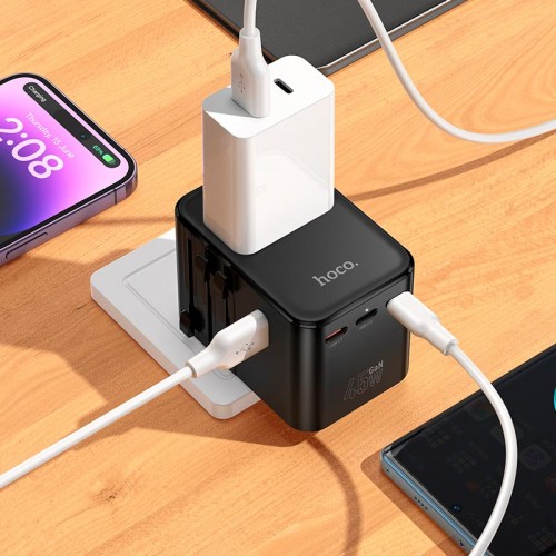 Адаптер мережевий HOCO Changer 5-port PD universal charger AC32 |2USB/3TypeC, PD/QC, 45W/3A| black