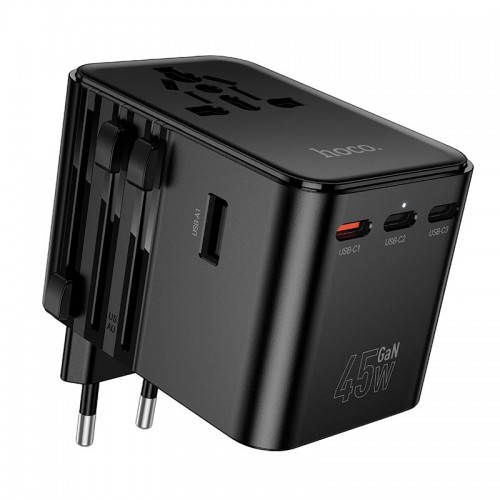 Адаптер мережевий HOCO Changer 5-port PD universal charger AC32 |2USB/3TypeC, PD/QC, 45W/3A| black
