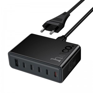Адаптер мережевий HOCO Modern PD 6-port desktop charger C150A |1USB/5Type-C, 45W/3A, PD/QC| black