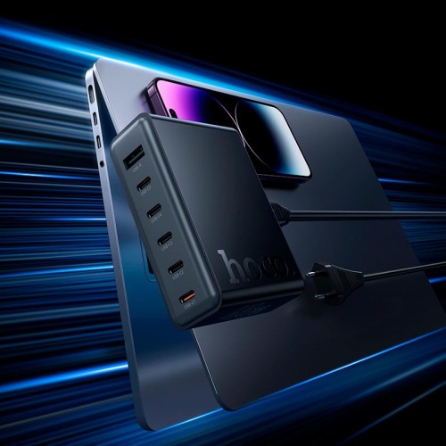 Адаптер мережевий HOCO Modern PD 6-port desktop charger C150A |1USB/5Type-C, 45W/3A, PD/QC| black
