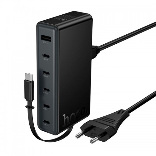 Адаптер мережевий HOCO Modern PD робочий стіл з telescopic cable C151A |1USB/6Type-C, 50W/3A, PD/QC| black