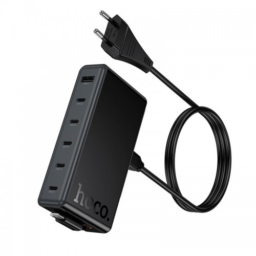 Адаптер мережевий HOCO Modern PD робочий стіл з telescopic cable C151A |1USB/6Type-C, 50W/3A, PD/QC| black