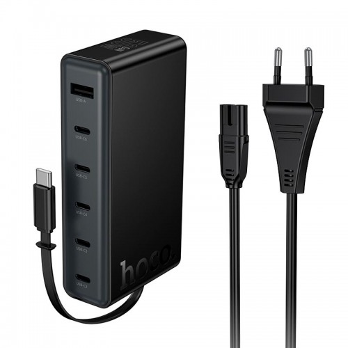 Адаптер мережевий HOCO Modern PD робочий стіл з telescopic cable C151A |1USB/6Type-C, 50W/3A, PD/QC| black