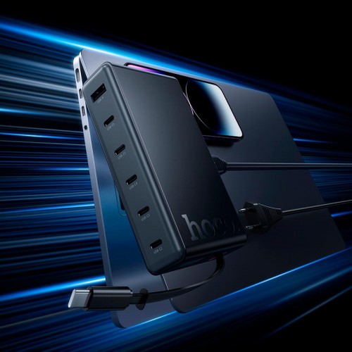 Адаптер мережевий HOCO Modern PD робочий стіл з telescopic cable C151A |1USB/6Type-C, 50W/3A, PD/QC| black