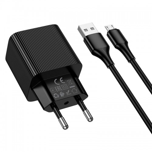 Адаптер мережний HOCO Micro USB cable set Excellent single port charger with digital display CS81A |1USB, 18W/3A, QC3.0| black