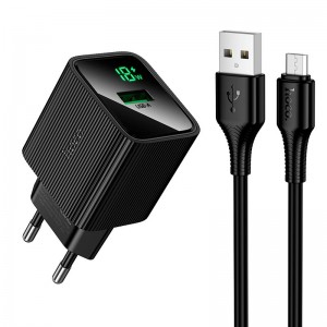 Адаптер мережний HOCO Micro USB cable set Excellent single port charger with digital display CS81A |1USB, 18W/3A, QC3.0| black