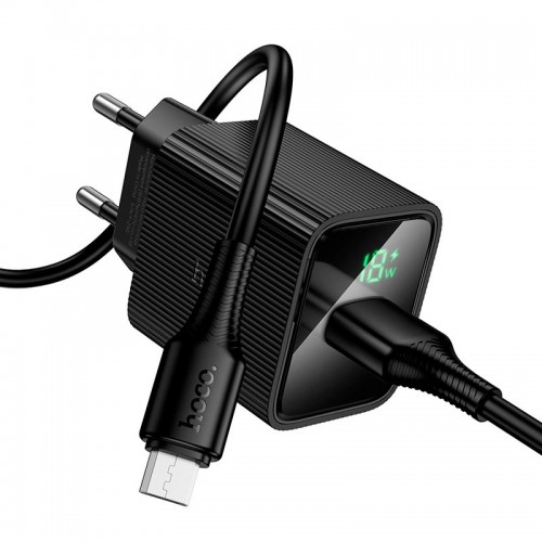 Адаптер мережний HOCO Micro USB cable set Excellent single port charger with digital display CS81A |1USB, 18W/3A, QC3.0| black