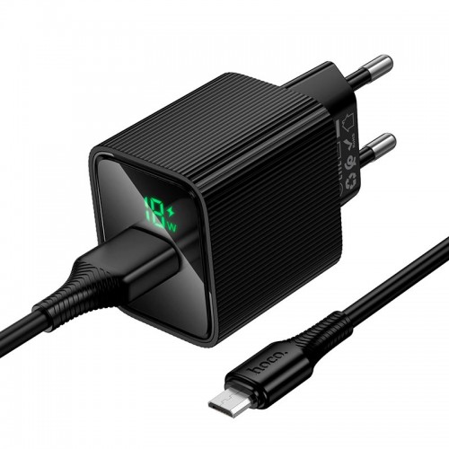 Адаптер мережний HOCO Micro USB cable set Excellent single port charger with digital display CS81A |1USB, 18W/3A, QC3.0| black