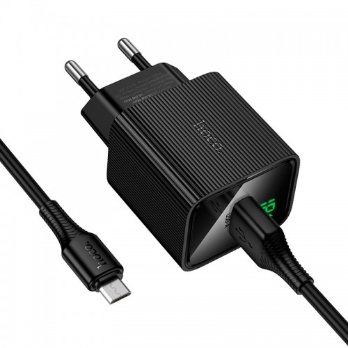 Адаптер мережний HOCO Micro USB cable set Excellent single port charger with digital display CS81A |1USB, 18W/3A, QC3.0| black