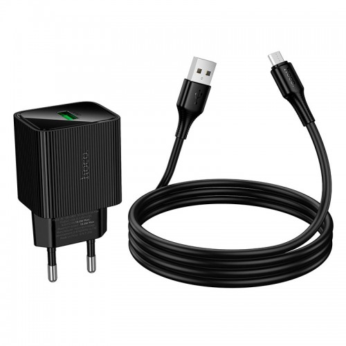 Адаптер мережний HOCO Micro USB cable set Excellent single port charger with digital display CS81A |1USB, 18W/3A, QC3.0| black
