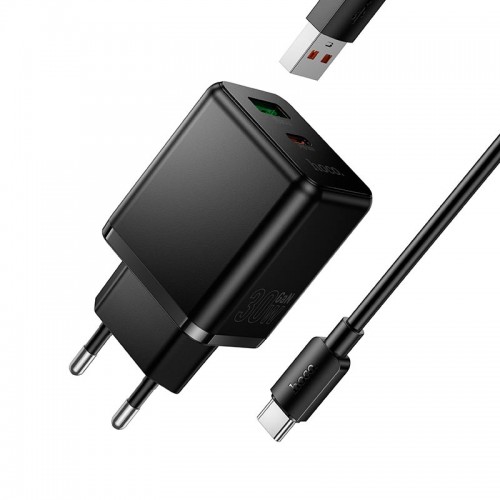 Адаптер мережний HOCO Type-C cable set Smart PD multi-protocol charger C157A |1USB/1Type-C, 30W/3A, PD/QC| black