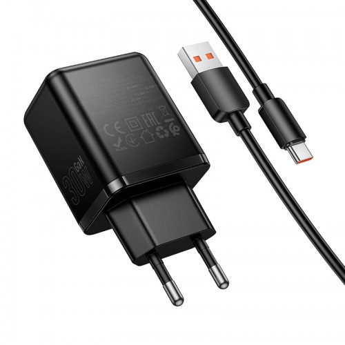 Адаптер мережний HOCO Type-C cable set Smart PD multi-protocol charger C157A |1USB/1Type-C, 30W/3A, PD/QC| black