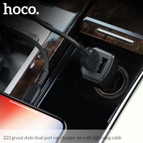 Адаптер автомобільний Hoco Lightning cable Z23 |2USB, 2.4A| white