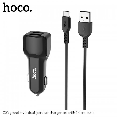 Адаптер автомобільний Hoco Micro cable Z23 |2USB, 2.4A| white