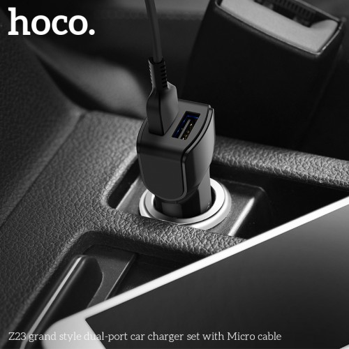 Адаптер автомобільний Hoco Micro cable Z23 |2USB, 2.4A| white