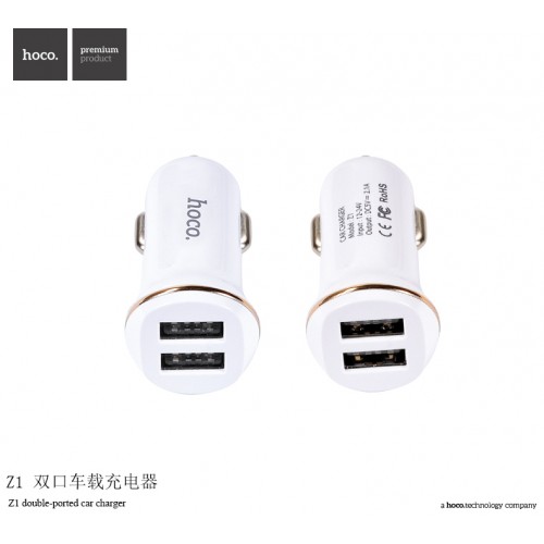 Адаптер автомобільний Hoco Z1 |2USB, 2.1А| white