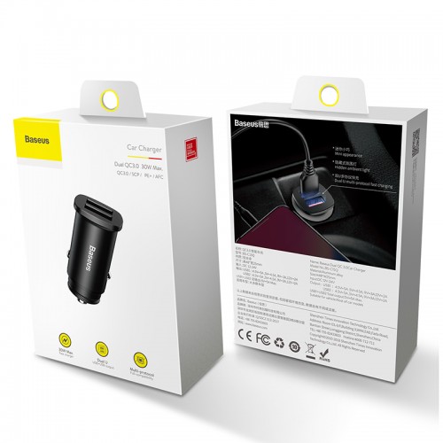Адаптер автомобильный BASEUS Square metal |QC3.0, 2USB, 30W, 5A|