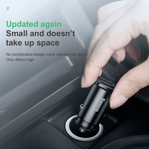 Адаптер автомобильный BASEUS Square metal |QC3.0, 2USB, 30W, 5A|