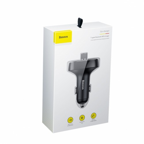 Адаптер автомобільний BASEUS t typed with Bluetooth FM S-09 |2USB, 2.4A/1A| black