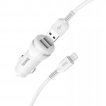 Адаптер автомобильный Hoco Lightning cable Z27 |2USB, 2.4A| белый
