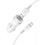 Адаптер автомобильный Hoco Micro cable Z27 |2USB, 2.4A| белый