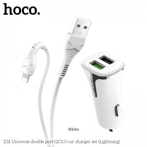 Адаптер автомобільний Hoco Lightning Cable Universe Z31 |2USB, QC3.0, 3.4A, 18W| white