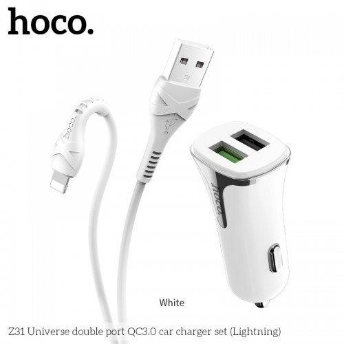 Адаптер автомобільний Hoco Lightning Cable Universe Z31 |2USB, QC3.0, 3.4A, 18W| white