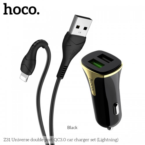 Адаптер автомобільний Hoco Lightning Cable Universe Z31 |2USB, QC3.0, 3.4A, 18W| white