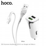 Адаптер автомобильный Hoco Universe Micro cable Z31 |2USB, QC3.0, 3.4A, 18W| белый