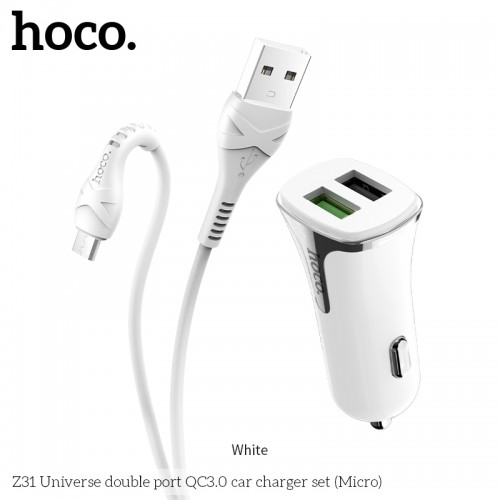 Адаптер автомобильный HOCO Universe Micro cable Z31 |2USB, QC3.0, 3.4A, 18W|