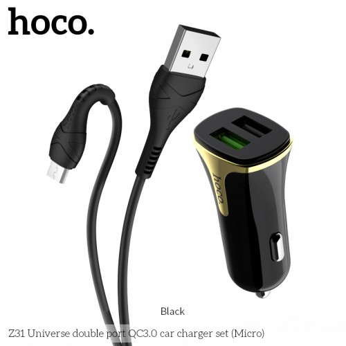 Адаптер автомобильный HOCO Universe Micro cable Z31 |2USB, QC3.0, 3.4A, 18W|
