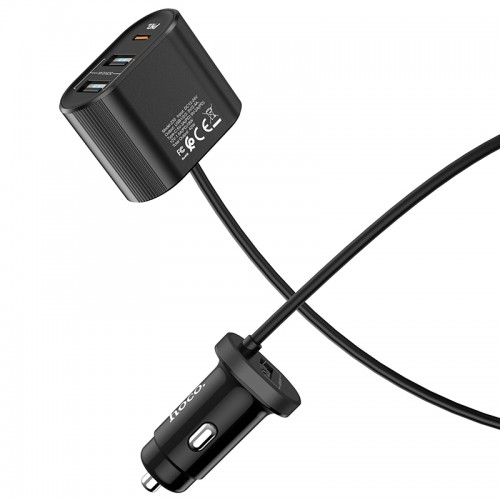 Адаптер автомобільний Hoco Companheiro Front and Rear Seat Z35 |3USB/1Type-C,PD3.0/QC3.0, 3A| black