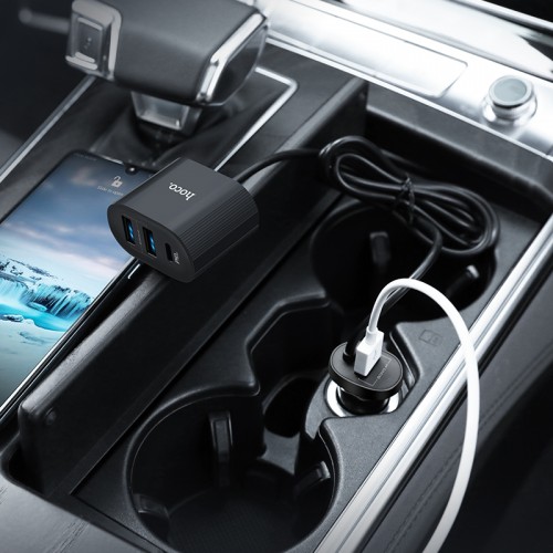 Адаптер автомобільний Hoco Companheiro Front and Rear Seat Z35 |3USB/1Type-C,PD3.0/QC3.0, 3A| black