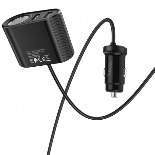 Адаптер автомобільний Hoco Companheiro Front and Rear Seat Cigarette Lighter Z35A |3USB, 2.4A, 100W| black