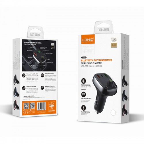 Адаптер автомобільний Ldnio with Bluetooth FM C704Q |2USB/1Type-C, PD/QC4.0, 36W| black