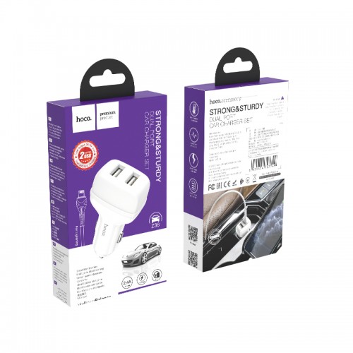 Адаптер автомобільний Hoco Lightning Cable Leader Z36 |2USB, 2.4A| white