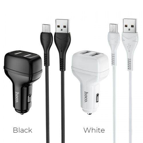 Адаптер автомобільний Hoco Micro USB Cable Leader Z36 |2USB, 2.4A| black