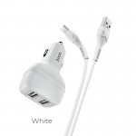 Адаптер автомобильный Hoco Micro USB Cable Leader Z36 |2USB, 2.4A| белый